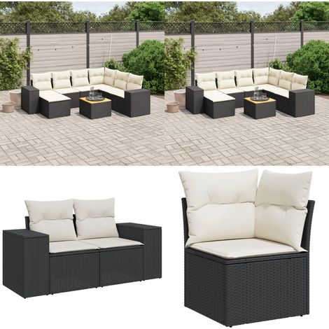 Salon de jardin 8 pcs avec coussins noir résine tressée - Salon De Jardin - Meuble Extérieur - Set Salon - Résine Tressée - Rotin Synthétique - Home & Living (1/5)