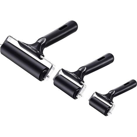Lot de 3 rouleaux en caoutchouc 6 cm/10 cm/15 cm Rouleau presseur en caoutchouc Pour bloc d'encre, impression, papier peint, artisanat (1/5)