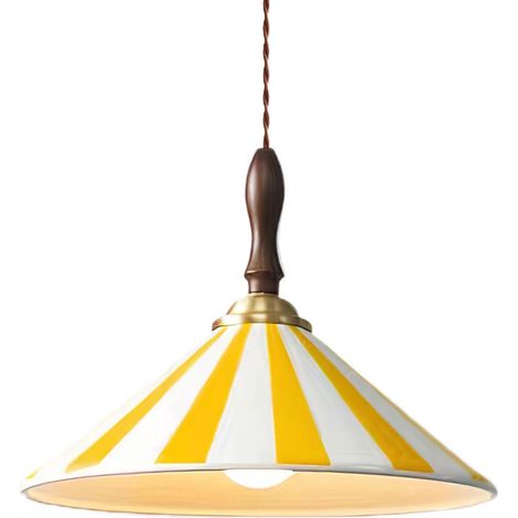 30cm Suspension Vintage Céramique Rayée E27 Base Bois Hauteur Réglable Lampe Moderne Salon Chambre Cuisine Salle à Manger Café (Jaune) (1/5)