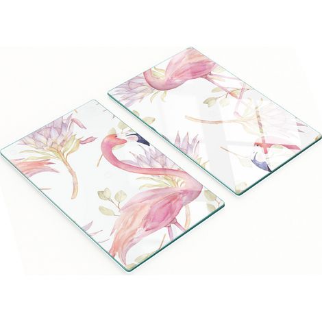 Planches décoratives multifonctions de cuisine en verre trempé, motif flamants roses, 2 x 30 x 52 cm (1/5)