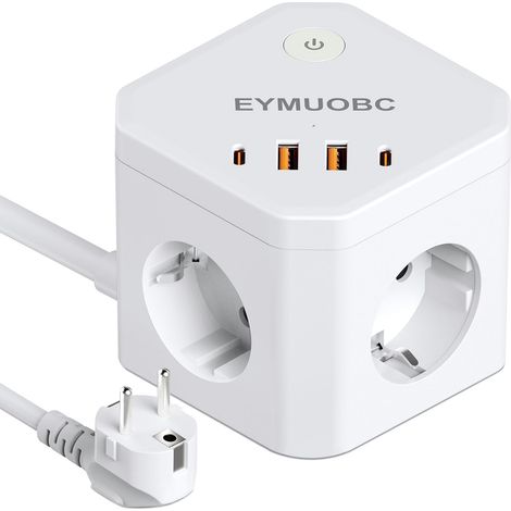 Cube Multiprise 8-en-1 avec USB C PD 20W, 3680W avec Interrupteur et Rallonge Electrique, 4 Prises avec et 4 Ports USB, Câble Extension 2M, pour Maison, Bureau et Voyage (1/5)