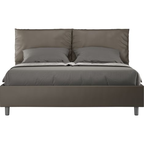 Lit moderne 160x200 cm avec tête de lit coussins simili cuir marron Anja-Option Avec sommier et coffre (1/5)