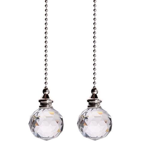 Lot de 2 cordons de traction transparents en forme de boule de cristal pour ventilateurs de plafond, 30 mm de long, pour salle de bain et toilettes (1/5)
