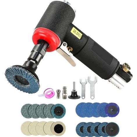 Meuleuse d'Angle Pneumatique à Air - Kit Complet avec Disques de Ponçage - Pour Carrosserie, Lustrage, Polissage, Ebavurage, etc