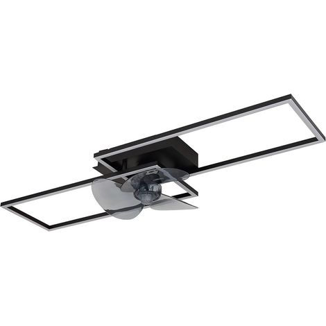 Deckenventilator Deckenlampe Wohnzimmerleuchte Esszimmerlampe Küchenleuchte, Metall Alu schwarz, dimmbar Fernbedienung CCT, LED 38W 1800Lm 3000-6500K, L 90 cm