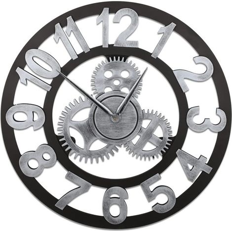 Horloge Murale - 40 cm - Cadran à Engrenages - Mouvement Quartz Silencieux - Décor Industriel Vintage - 1 Pièce (1/5)