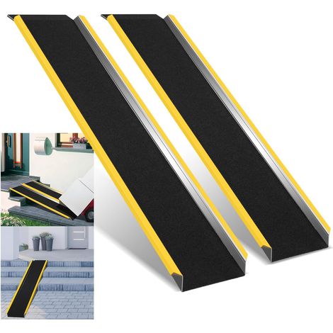 Lot de 2 rampes de chargement en aluminium - 118 cm - 600 kg - Rampe de chargement antidérapante avec autocollant d'avertissement jaune - Rampe de remorquage pour VTT, moto lourde (1/5)