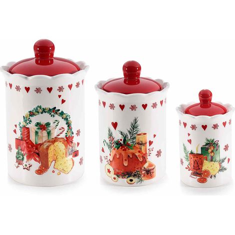 Barattoli / biscottiera / contenitore per alimenti / barattolo portadolci natalizi in ceramica con chiusura ermetica, Grande: Ø 13,5 cm x 21 H