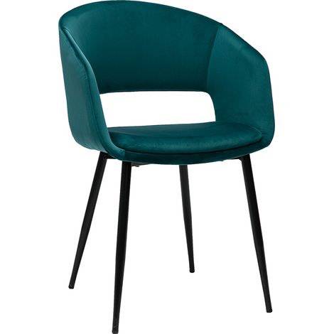 Design-Stuhl aus petrolblauem Samt mit Füßen aus schwarzem Metall PRISMA (1/5)