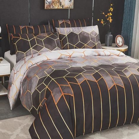 1 Housse de couette, microfibre, motif géométrique, 200x200 cm, avec 2 taies, chambre (1/4)
