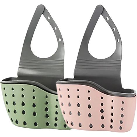 (Rose et vert foncé) Panier égouttoir de rangement pour la maison, porte-savon/éponge réglable, sac de rangement suspendu pour évier de cuisine, accessoires de cuisine (1/5)