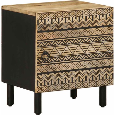 Nachttisch Schwarz 40x33,5x46 cm Raues Mangoholz