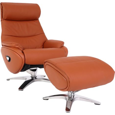 Fauteuil de relaxation avec repose-pieds fonction inclinable rotatif en cuir véritable marron 040006823
