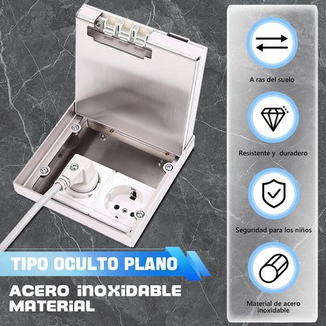 Prise de Sol Encastrée Invisible,16A AC250V 4000W Prise en acier inoxydable,Kit de Prises de Sol avec Deux Prises Standard de l'UE - Prise Électrique au Sol pour la Maison