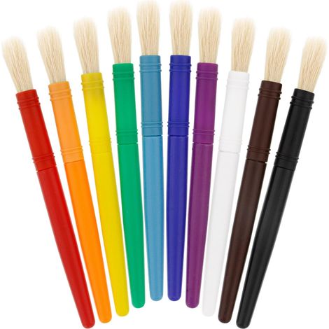 Brushes Peinture - Soies de Sanglier - Manche Court Arrondi - Pour Enfants et Débutants - Lot de 10 (1/5)