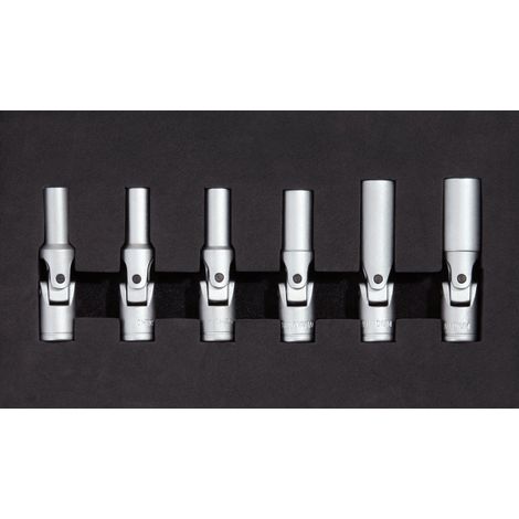 KS Tools 500.7300 Serie di Bussole Snodate per Candelette, 6 Pezzi, in Inserto in Gommapiuma 1/12, 3/8" (1/3)