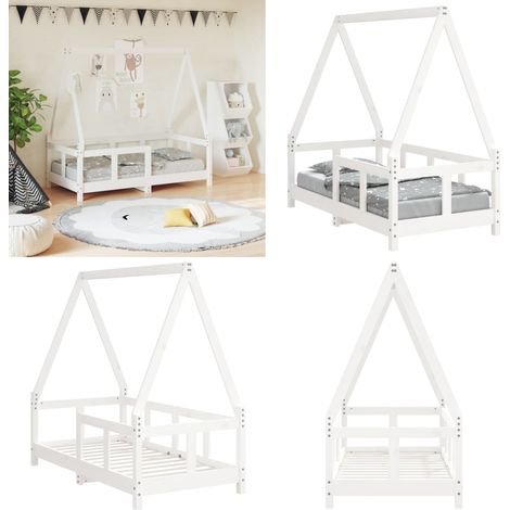 Estructura de cama para niños madera de pino blanco 70x140 cm - Cama de madera - Cama de pino