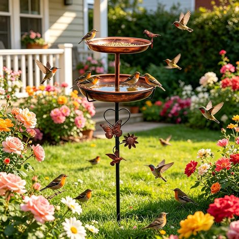 Abreuvoir Mangeoire Oiseaux Jardin sur Pied Verre Trempé Forme Fleur 30x118cm (1/5)
