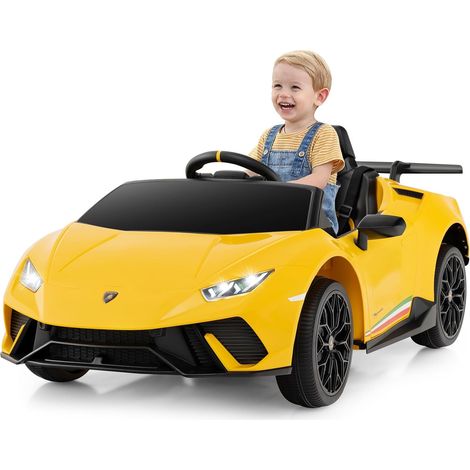 COSTWAY Coche Eléctrico para Niños Lamborghini, Coche Deportivo 12V con Control Remoto, Luces LED, Música, Bocina, Coches Bateria Niños con Arranque Suave (Amarillo) (1/5)