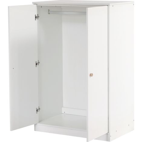 Petit armoire de chambre à 2 portes avec tringle en MDF blanc (1/5)