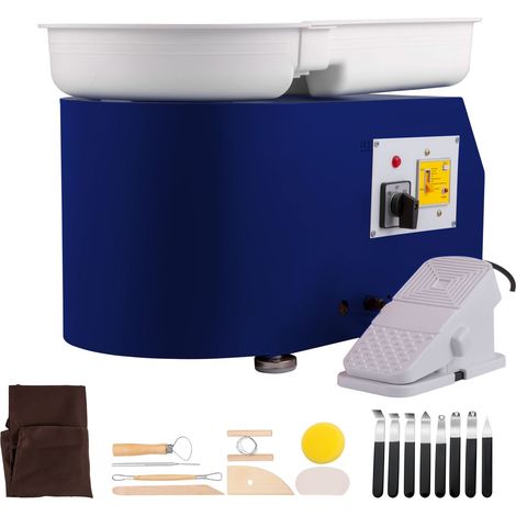 Tour de potier céramique 27,9 cm 0-300 tr/min, machine de façonnage 350W vitesse réglable, avec outils de sculpture et tablier, bassine amovible pédale pour loisirs créatifs et DIY bleu (1/5)