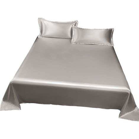 1 Ensemble de draps en satin, tissu soie glacée respirant, poche profonde, impression active, pour lit King, gris (1/5)