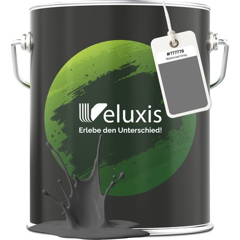 Pittura murale grigio antracite opaca per interni – Copertura classe 1, senza COV, senza primer, a goccia – Soggiorno e camera da letto – 5 L – Veluxis (Balanced Grey)