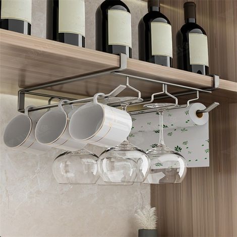 Porte-verres à vin, porte-verres suspendu, peut être utilisé pour les verres à pied, tasses à café, verres à vin - antirouille, 26,7×24,2×8,5 cm (1/5)