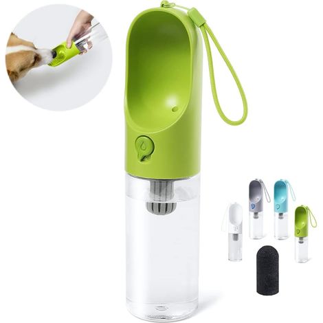 Bouteille d'eau portable pour chien avec filtre à charbon actif, 400 ml, distributeur anti-fuite, sans BPA, garde l'eau fraîche et propre.-AquaForge (1/5)