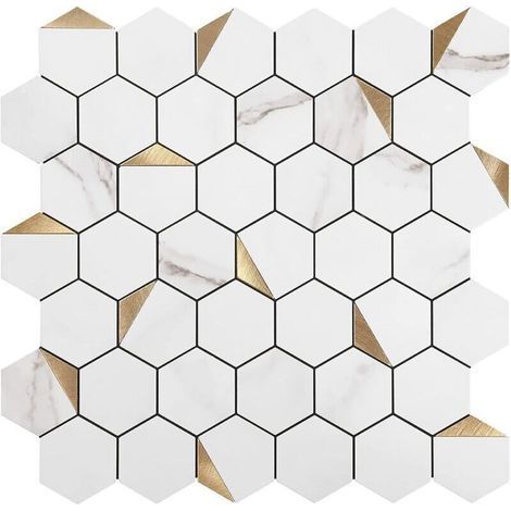 Papier Peint Carrelage Autocollant Motif hexagonal blanc 30 x30 cm Style Mosaïque Sticker Mural Film Décoratif Imperméable pour Carreaux de Mur de Salle de Bains et de Cuisine (1/5)