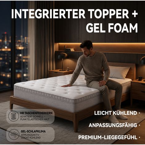 Matelas à ressorts ensachés 7 zones 90x200 cm hauteur 25 cm avec mousse de confort H3, certifié OEKO-TEX sans matelas (1/5)