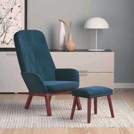 vidaXL Sillón de relax con taburete terciopelo azul (1/5)