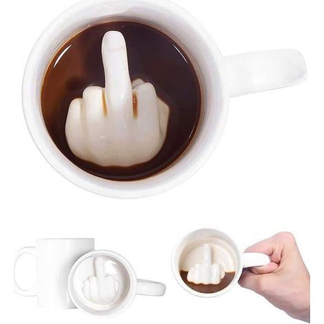 Keramikbecher mit erhobenem Daumen, lustiger 3D-Kaffeebecher mit Mittelfinger im Inneren, originelles Scherzgeschenk, 325 ml (1/5)