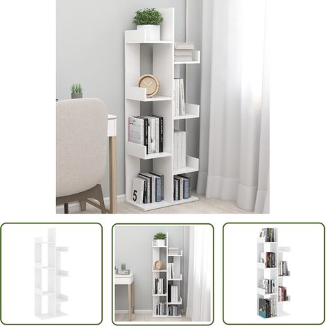 The Living Store Bibliothèque Blanc 48x25,5x140 cm Bois d’ingénierie - Bibliothèque Blanche - Bibliothèque Design - Bibliothèque Rangement - Étagère Murale - Bibliothèque Moderne (1/5)