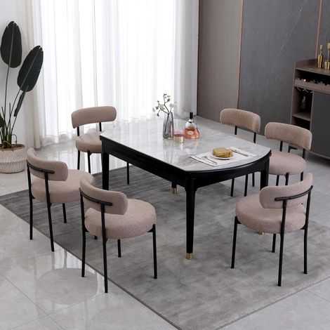 Esszimmerstühle 6er Set mit Rückenlehne, Metallgestell, modern, hellbraun (1/5)