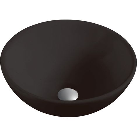 Lavabo Sobre Encimera Cerámico Negro Mate Lavamanos Baño para Encimera Ovalado 40cm de Diámetro (1/4)