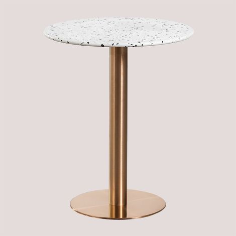 SKLUM Runder Bartisch Ø60 cm aus Terrazzo Xiren Elfenbein-Und-Schwarz-Terrazzo - Gebürstetes Roségold (1/5)
