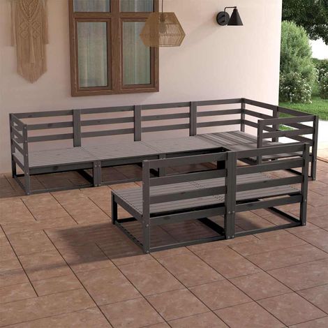 vidaXL Muebles de jardín 7 piezas gris madera de pino maciza (1/4)