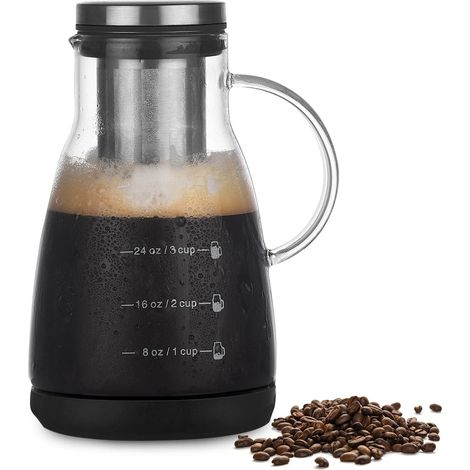 Machines à café, cafetières glacées de 960 ml, machine à expresso à infusion à froid, presse à café portable en verre sans plomb avec percolateur en acier inoxydable (1/5)