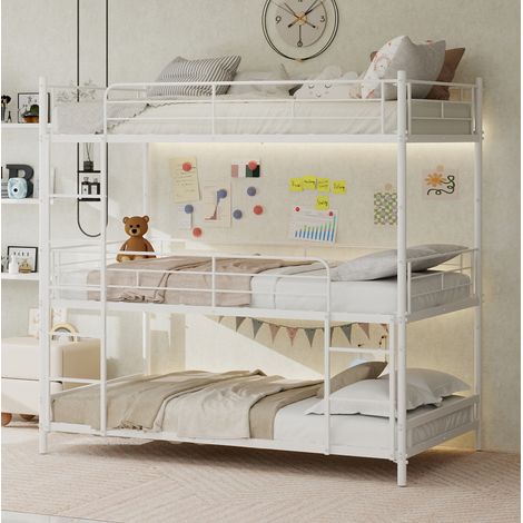 Cama triple litera metálica para dormitorio blanca OKMYHOME (1/5)
