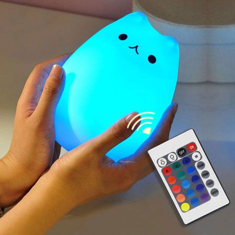 Veilleuse chat, télécommande en silicone, veilleuse pour enfants, adolescents, veilleuse rechargeable Kawaii mignon blanc (1/5)