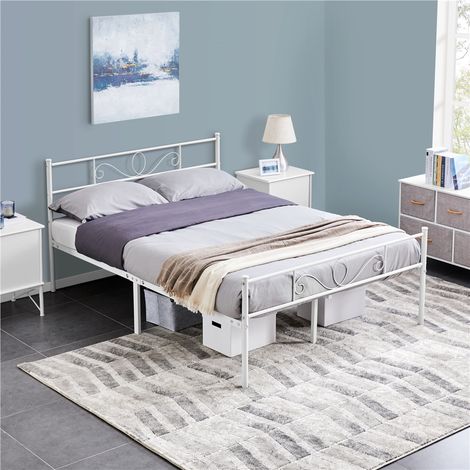 Yaheetech – Lit double 160 x 200 cm en métal blanc – Cadre robuste avec lattes métalliques – Charge maximale 272 kg – Design moderne pour adultes (1/5)
