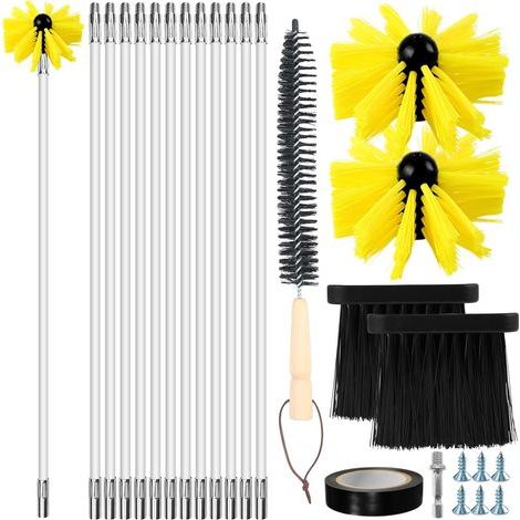 18 Pièces Kit Ramonage, 12 Tiges 41cm, 2 Têtes Brosse 10cm, Accessoire Conduit, Cheminée (1/5)