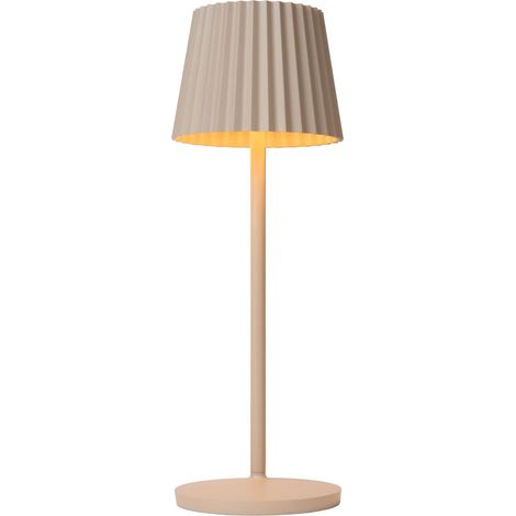 Lucide JUSTINE - wiederaufladbare Tischlampe Innen/Außen - Akku/Batterie - LED Dim. - 1x2W 2700K - IP54 - Mit kabelloser Ladestation - Beige (1/4)