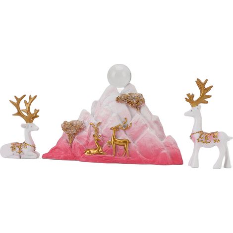 Statuettes en résine de cerfs assis et debout, figurines de rennes, ornement sculpture rocaille montagne pour déco maison bureau salon meuble TV rose (1/5)