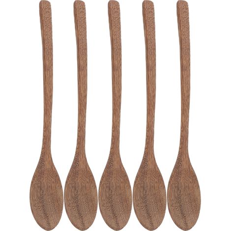 Ensemble de 5 cuillères en bois sans bavures, robustes, durables et résistantes à la chaleur, idéales pour offrir ou pour la maison. Cuillère à manche de 23,2 cm.