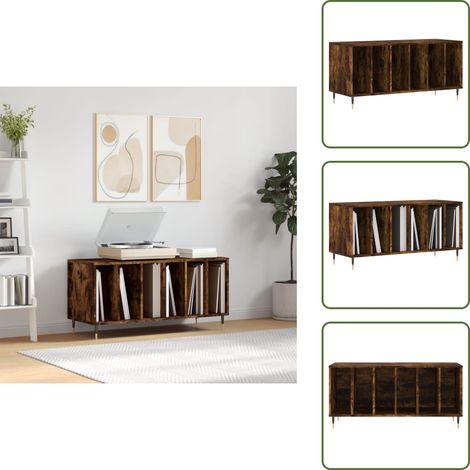 Armoire à disques chêne fumé 100x38x48 cm bois d'ingénierie - Meuble À Disques - Armoire À Vinyle - Rangement Musique - Étagère Disque - Support Tournivelle (1/5)