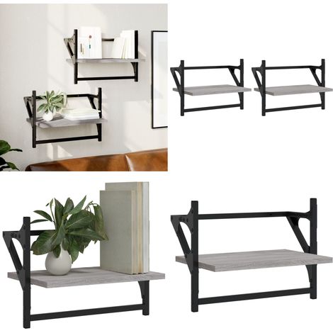 Wandregale mit Stangen 2 Stk. Grau Sonoma 40x25x30 cm - Wandregal - Grau Sonoma - Wohnraumgestaltung - Regalset - Möbel Online Kaufen - Home & Living (1/5)