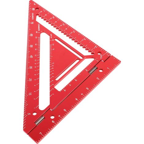 Équerre à panne en alliage d'aluminium rouge, règle triangulaire rapporteur équerre de charpentier avec bloc de gabarit pour menuiserie, ensemble 1 équerre 1 accessoire 1 vis à bouton