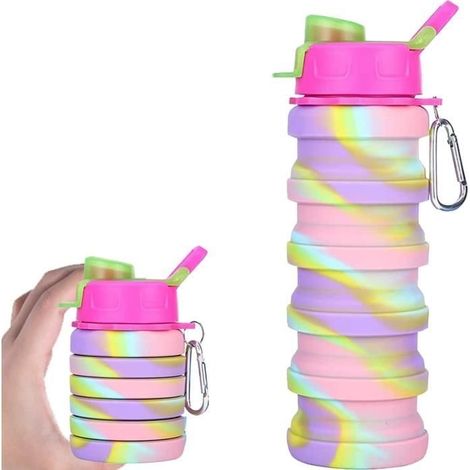 Faltbare Wasserflasche - ZGEER - 500 ml - BPA-freies Silikon - Rosa - Ideal zum Wandern/Camping (1/4)